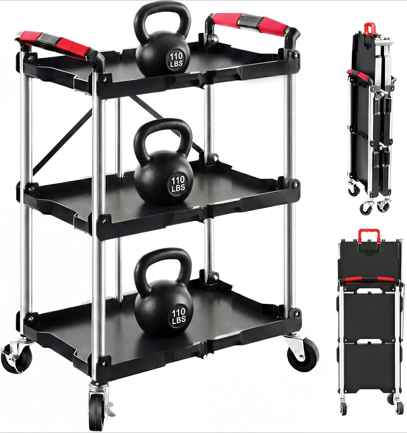 Home Improvement Outlet Stores - 3-Shelf Foldable Rolling Utility Service Cart